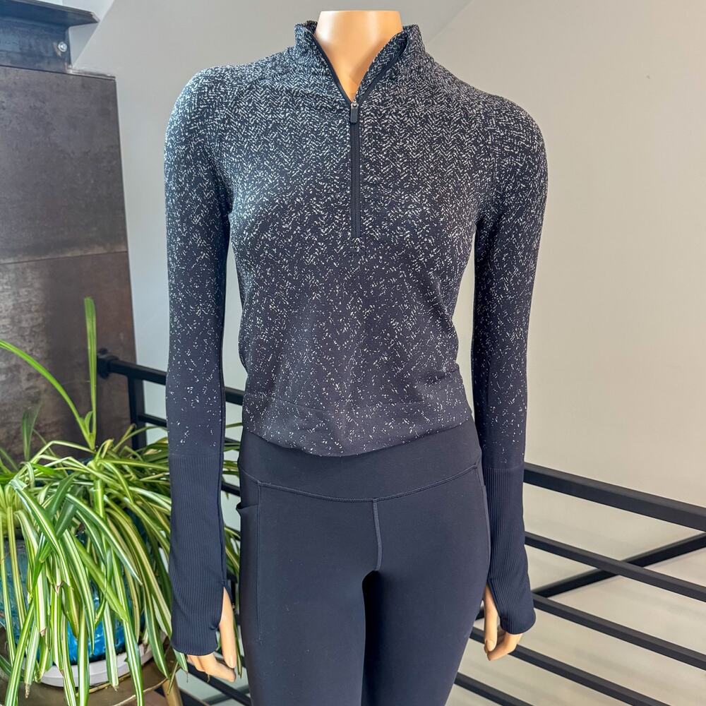 Lululemon Rest Less Cropped 1/2 Zip Herringbone Top Black & White Size 2